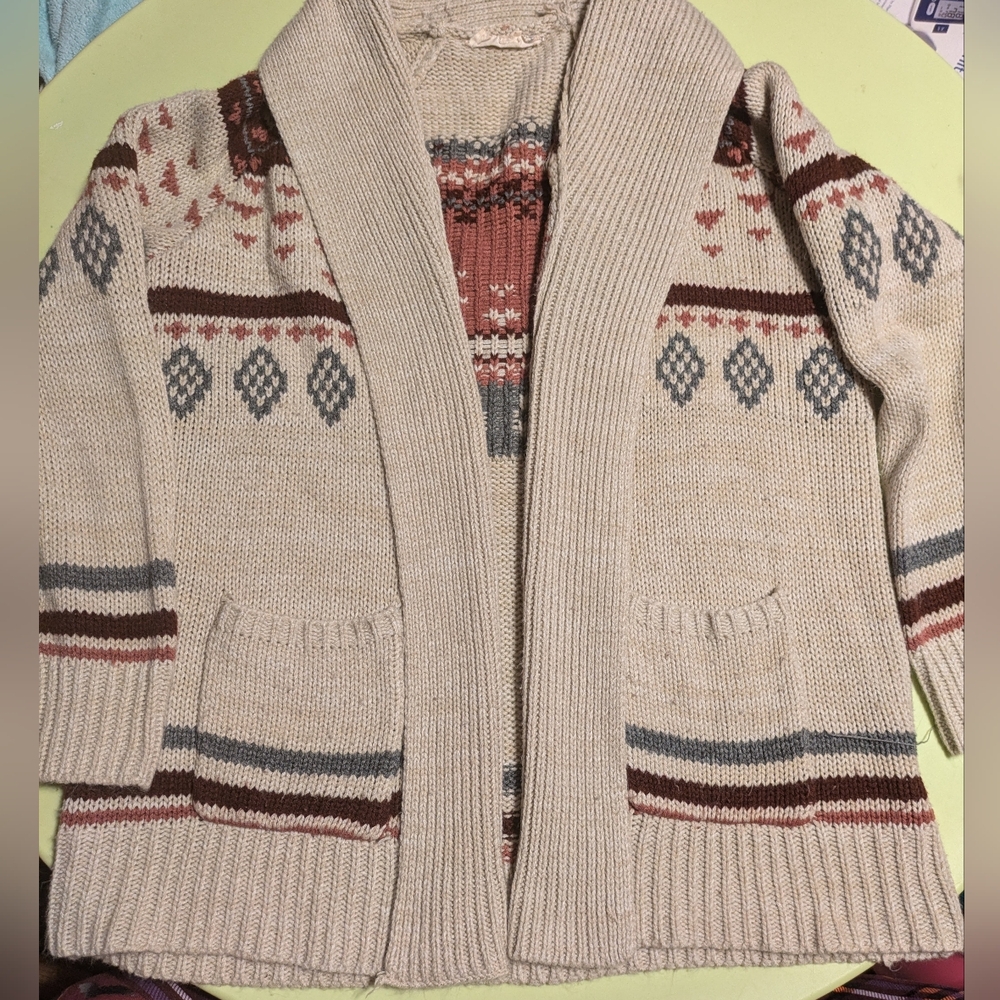 Pink Republic Beige and Red Nordic Patterned Chunky Cardigan